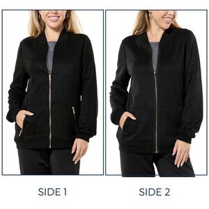 Joy CleanBoss Luxurious Faux Suede Reversible Bomber Jacket Size 1X Black NEW